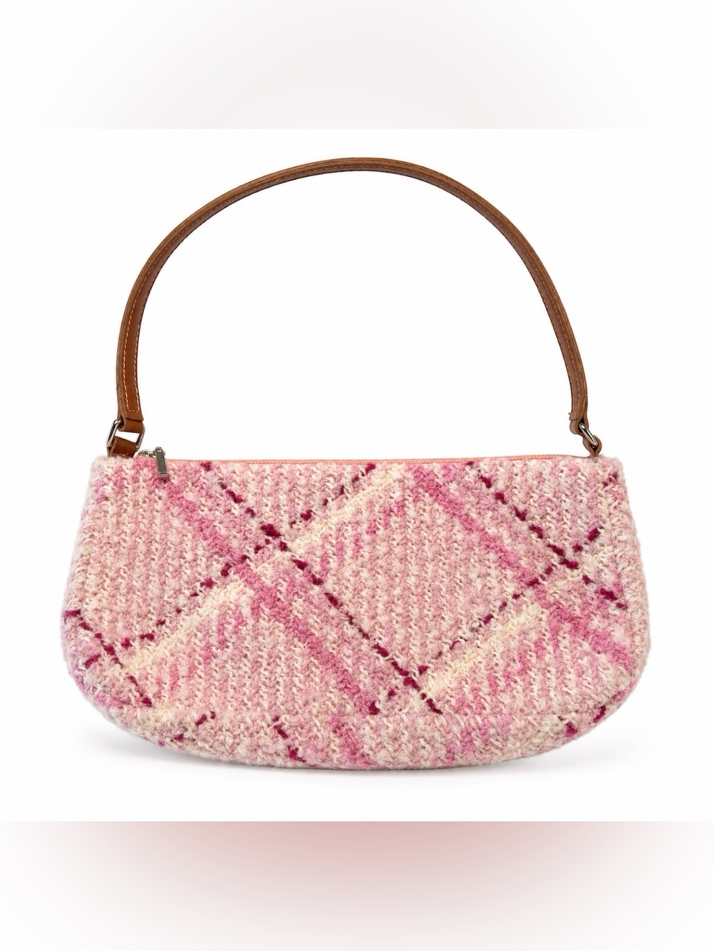 Boyne Valley Weavers Wool Blend Knit Shoulder Bag Pink Plaid Made In Ireland - Picture 2 of 7